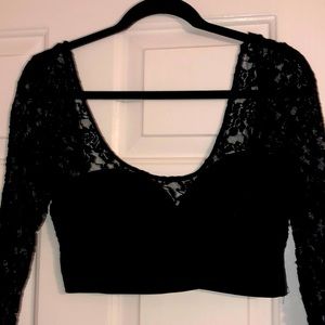 Solemio Black Bustier with Lace Sleeves